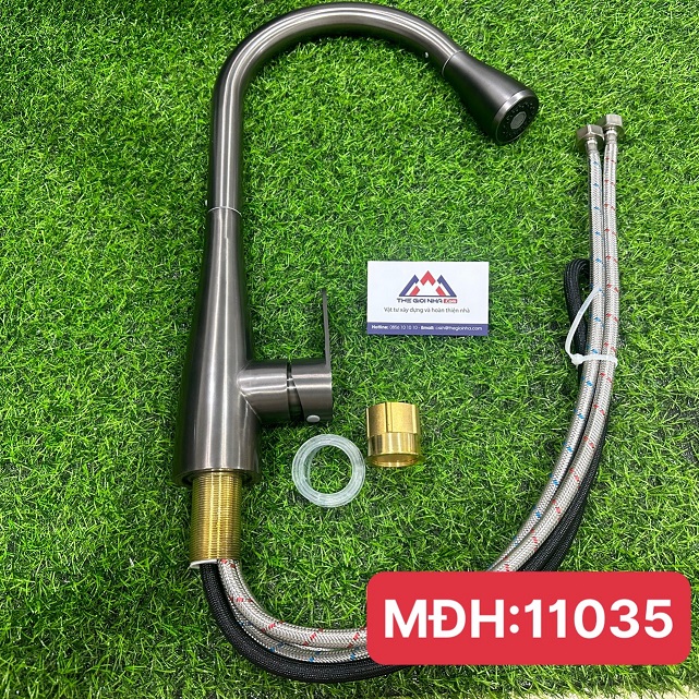 Vòi rửa bát nóng lạnh inox, rút, màu ghi MC-1214E Luco